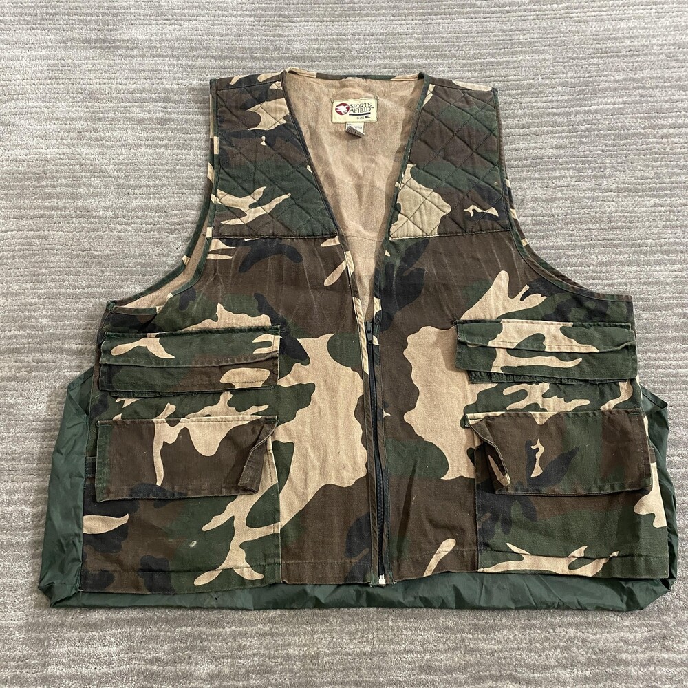 Vintage Sports Afield Hunting Vest Mens XL Camo Multi Pocket Game Bag 90s Outdoo